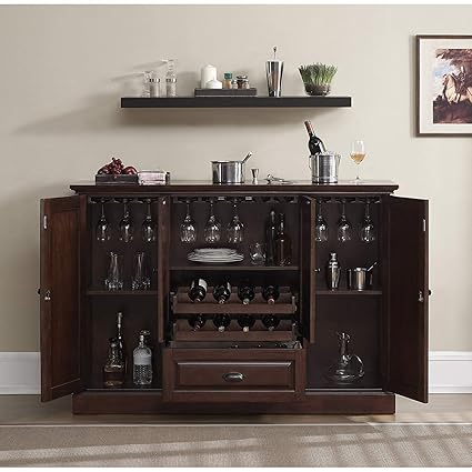 Elegant Furniture Sheesham Wood Bar Cabinet with Storage (Brown)