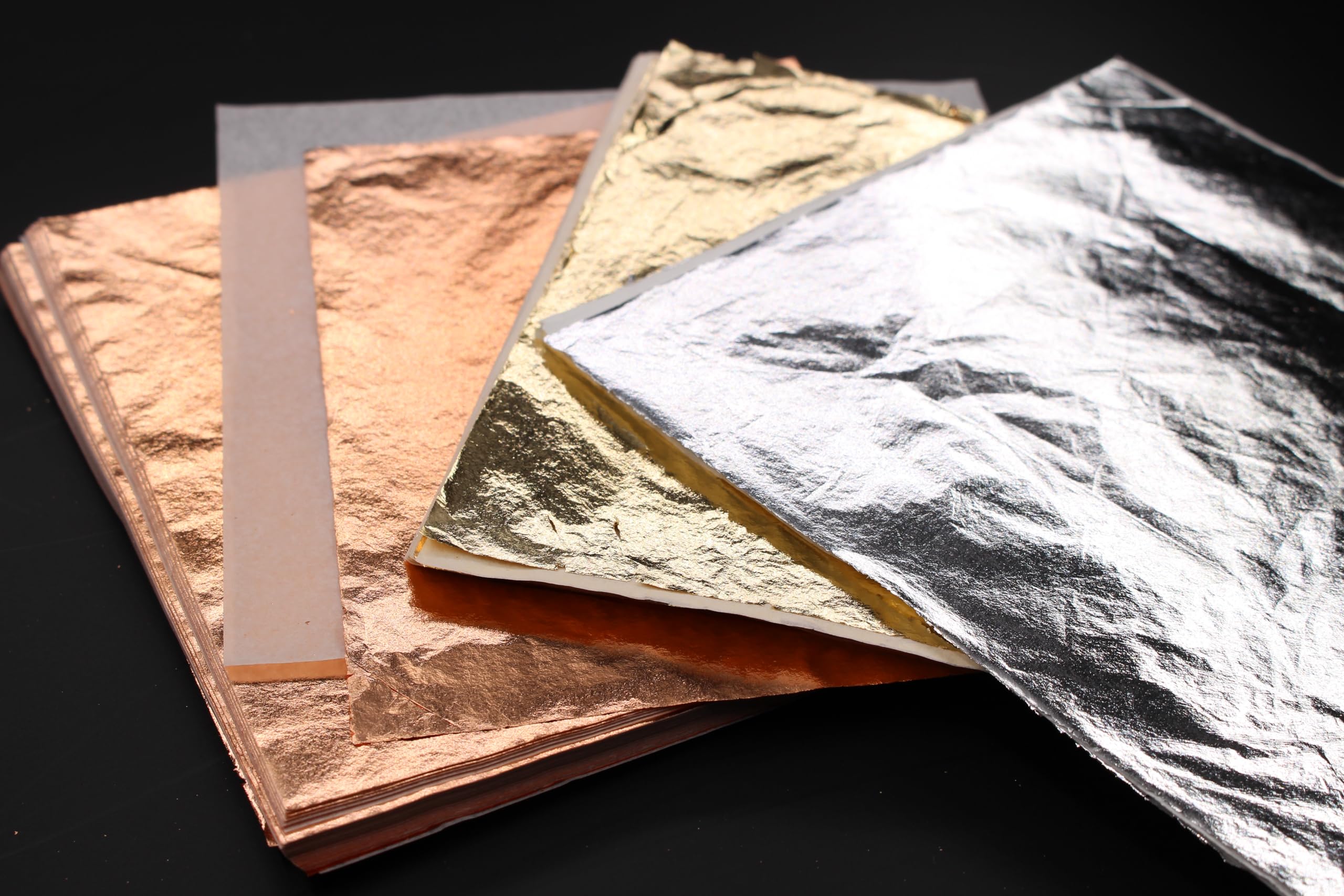 JINRUISI 14X14cm Metal Leaf Sheets Imitation Gold,Silver,Copper Leaf Sheet for Arts, Gilding Crafting, Painting, Furniture Decoration, oose Leaf Interleaved (Copper)