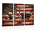 NutArtPic Justice Legal Canvas American Flag Wall Art Law Firm Scales Justice Picture Painting Vintage Artwork for Court Home Lawyer Office Study Room Decor Gallery Wrapped 16''x32''x3pcs