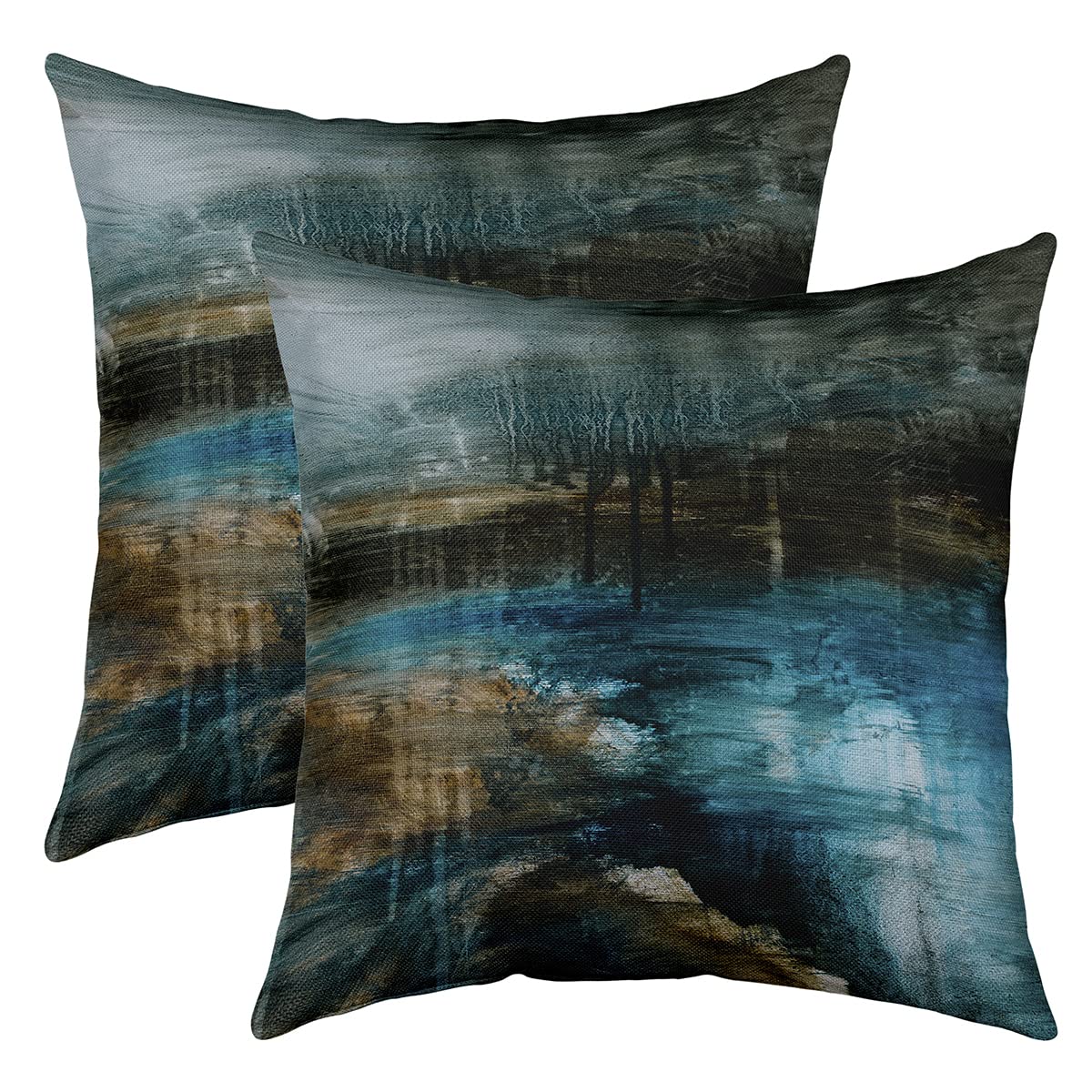 Modern Abstract Throw Pillow Covers 20"x20" Set of 2 Soft Messy Teal Black and Blue Pillow Cases Cushion Covers For Living Room Bedroom Abstract Art Decorative Throw Pillowcases for Sofa Chair — image 1