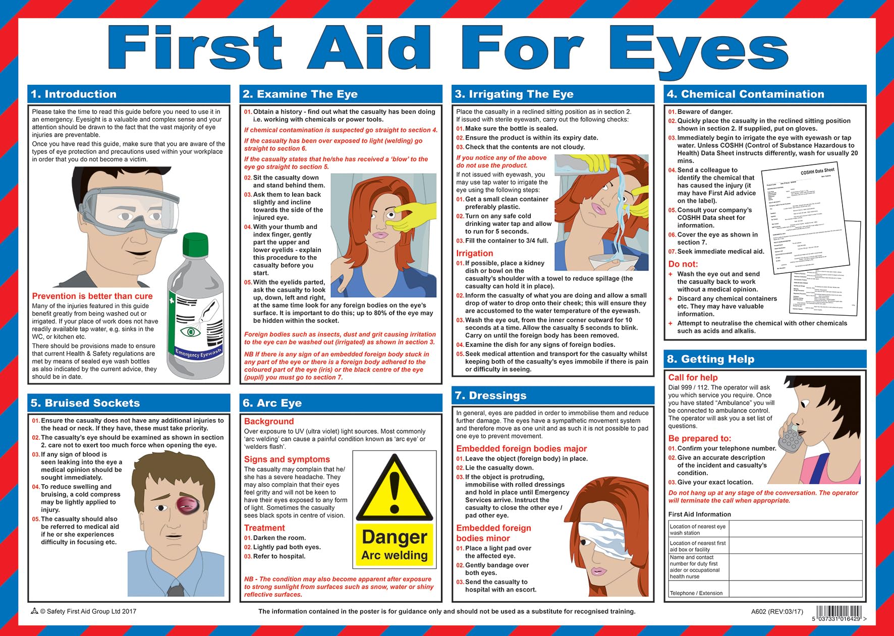 Safety First Aid Group A602T First Aid for Eyes Poster, 59 x 42 cm