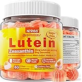 Sugar-Free Lutein Zeaxanthin Supplements Gummies (25mg) Vitamins A, C, E, Bilberry, Astaxanthin - Coconut Oil for Better Absorption - Adults & Teens Vision Health, Eye Strain, Dry Eyes - Vegan, 60Cts