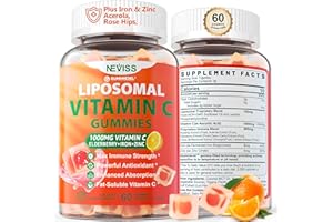 NEVISS Liposomal Vitamin C 1000mg Gummies for Adults - Vitamin C Chewable 1500mg with 8mg Iron, Zinc & Elderberry - Immune Support, Immune Booster Supplement - for Energy, Collagen Booster, 1Pack Sugar Free