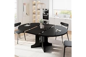 iPormis 59" Extendable Round Dining Table for 4-6, Modern Kitchen Table with Heavy Duty Pedestal Base & Wooden Top, Oval Dinner Table, Dining Room for Dining Living Room, Easy Assembly, Black