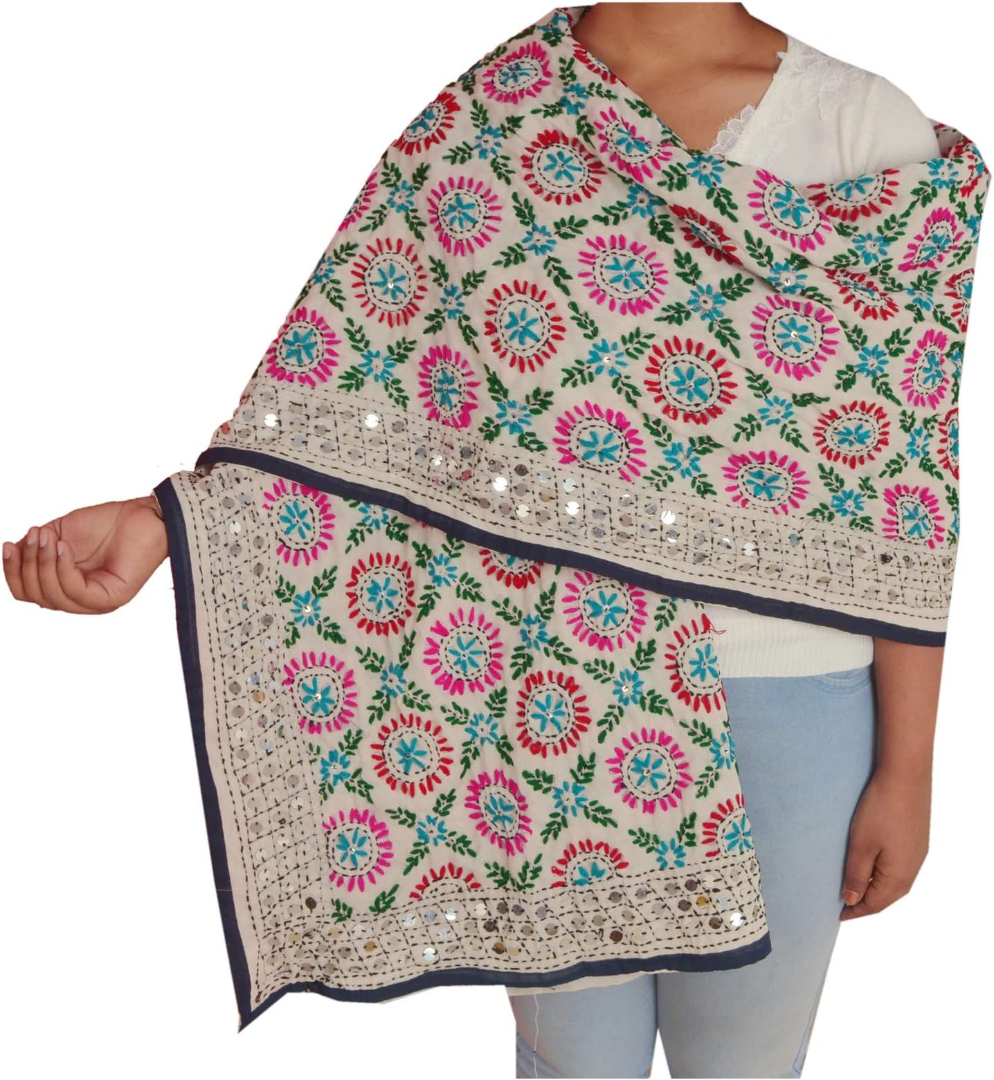 SalsaNights Scarves Hand Embroidered Dupatta Evening Stole Phulkari Wrap Shawl