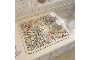 2026 New Fantasy Style Draining Mat, Soft Absorbent Dish Drying Mat , Vintage Floral Plates Non-Slip Drain Pad Quick Dry Mat 