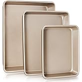 HONGBAKE Deep Baking Pans Set for Oven, Nonstick Rectangle Sheet Cake Pans, 13/11/9 Inch Metal Oven Tray for Cooking Brownie Lasagna, Stackable Multi-Depth Bakeware, Golden