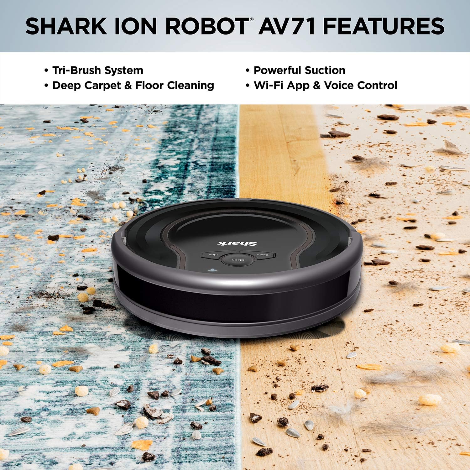 Shark ION Robot Vacuum AV751 Wi-Fi Connected, 120min Runtime, Works with Alexa, Black -