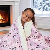 Kids Sherpa Throw Blanket – Soft Cotton & Warm Sherpa Toddler Blanket, Pink Unicorn & Clouds Pattern, Plush Winter Bed Throw, 40 x 60 inches