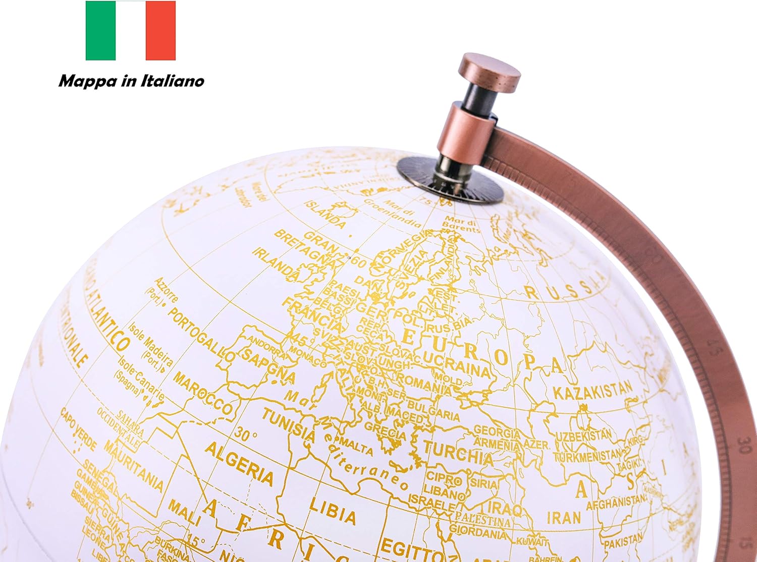 Exerz 20cm Globe Golden Colour Metallic, Educational, Geographic, Modern Desktop Decoration, Metal Arc and Base - Image 4