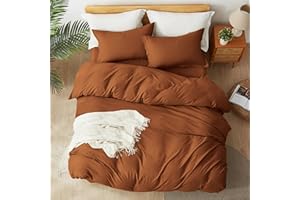 ALAZURIA Terracotta King Size Duvet Cover Set for Kids (3 Piece) Soft Prewashed with Zipper Closure, 4 Corner Ties (1 Comforter Cover + 2 Pillow Shams) Caramel Terracotta, King