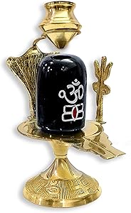 Craftsman 5 INCH Brass Lord Shiva Linga Lingam Shivling Statue Shesnag Trishul with Brass Matki for Hindu Festive Pooja Puja Sculpture Items Shivling Showpiece (5 INCH)