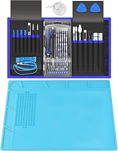 XOOL 80 in 1 Precision Screwdriver Set & Heat Insulation Silicone Repair Mat(13.7''×9.76''), Professional Electronics Repair Tool Kit for Repair Cell Phone, iPhone, iPad, Watch, Tablet, PC, MacBook