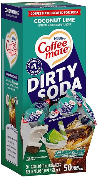 NESTLE COFFEE MATE LIQUID COFFEE CREAMER SINGLES, DIRTY SODA COCONUT LIME, 50 CT BOX