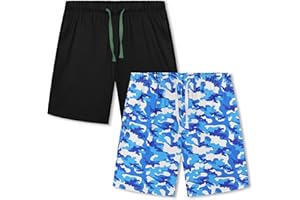 Cooraby 2 Pack Boys Pajamas Shorts with Drawstring Pockets Teens Pull-on Pajamas Shorts Sport Casual Shorts for Youth Summer
