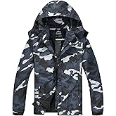 ELLSWOS Men's Waterproof Raincoat Lightweight Rain Jacket with Detachable Hood Softshell Windbreakerl for Hiking Travel