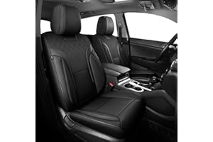 FEINEPRO Black Car Seat Covers Only Front 2pc - Breathable Faux Leather Universal Seat Covers for Cars, Automotive Protector Fit for Most Sedan SUV Pick-up Truck
