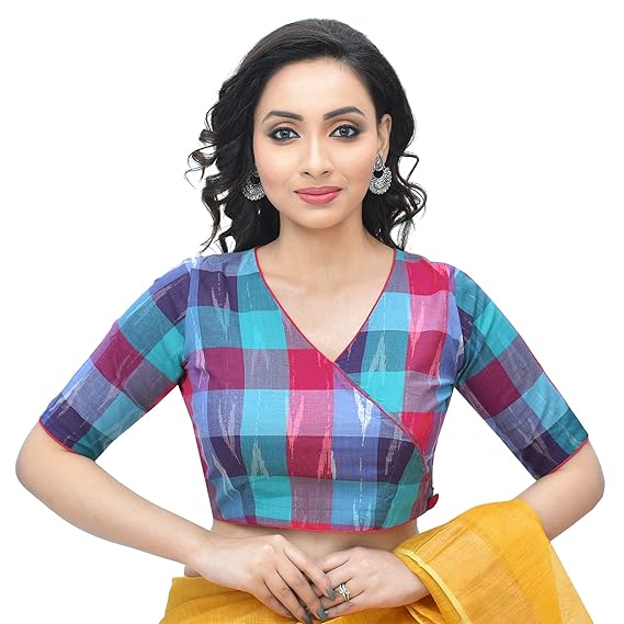 Women Cotton Ikkat Printed Stitched Blouse (Multicolour) - D-005427