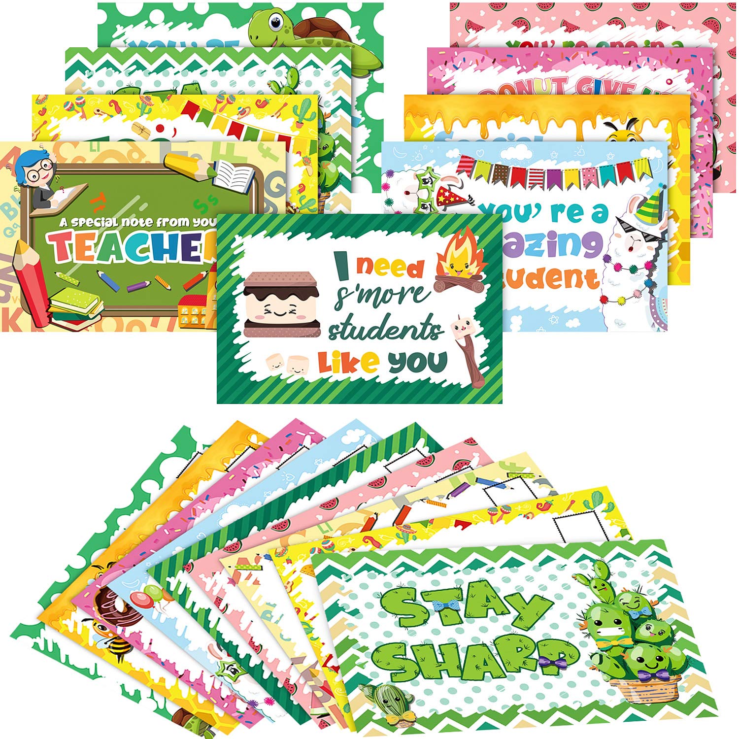 Outus 45 Thinking of You School Postcards Motivational Inspiration Accents for Teachers to Send to Students, 9 Styles, 4 x 6 Inch Encouragement Notecards for Home School Classroom Preschool