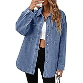 Tankaneo Womens Oversized Denim Shirt Jacket Button Down Long Sleeve Fall Casual Jean Shackets