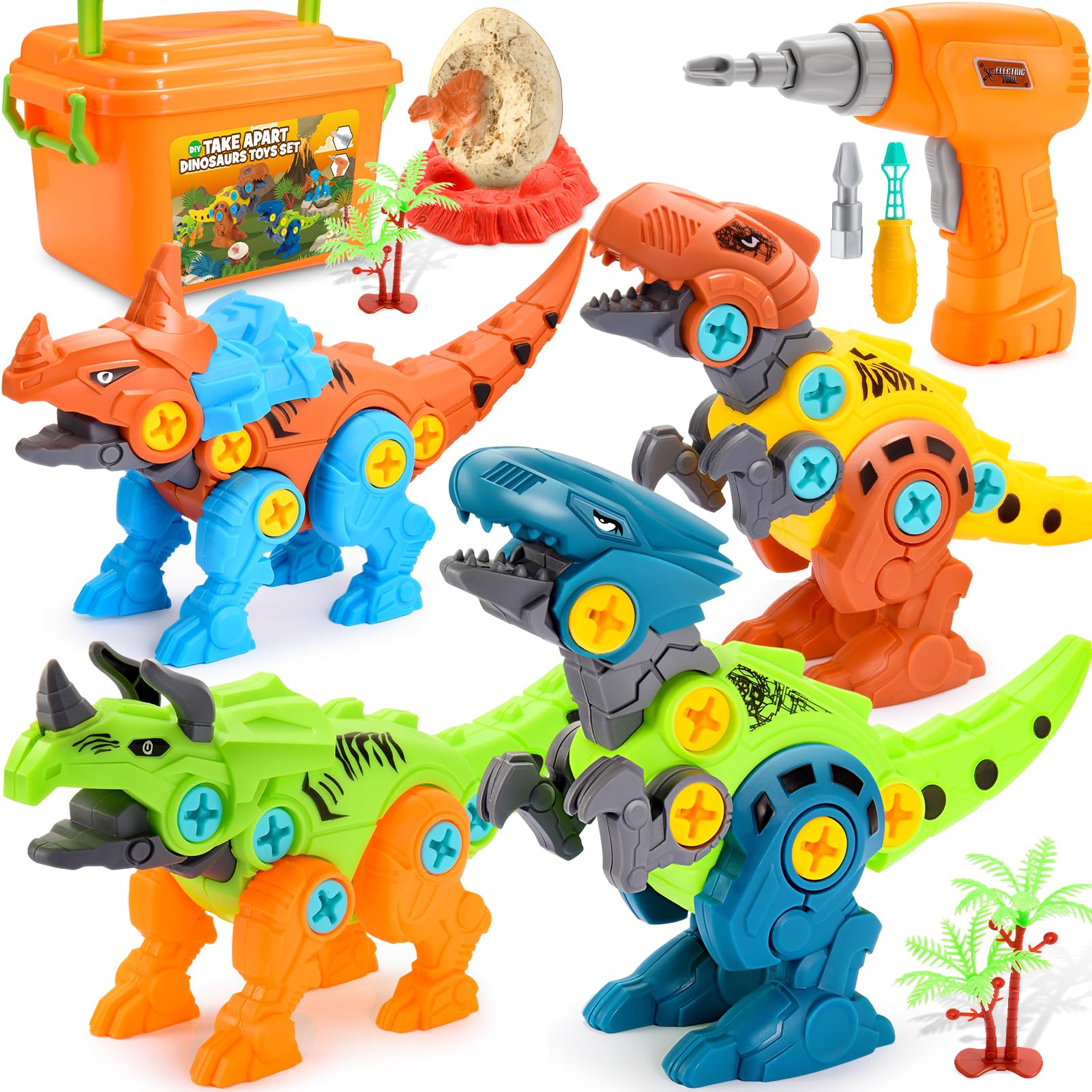 Toyzey Dinosaur Toys for 3 4 5 6 7 8 9 Year Old Boys, Toys for Boys Age 3-9 with Storage Box Electric Drill DIY Construction Animal Educational Toy Gifts for 3-9 Year Old Boy Girls Easter