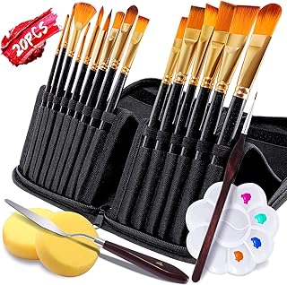 RATEL Pinselset Malen 20 Stück, pinselset acrylfarben mal pinselset, Künstlerpinsel Einschließlich 15 Bürste, Mischpalette, 2 Schwamm, Spachtel, Detail Malpinsel, Für Körperbemalung, Acryl, Aquarell