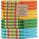 Urban Villa Kitchen Towels 100% Cotton Dish Towels for Kitchen(Set of 12)20”x30” Dish Cloths Highly Absorbent Kitchen Linen Set with Hanging Loop Perfect for Drying Dishes Cleaning Towels -Multi Color