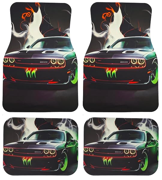 ARTISTIC FABRIC CAR FLOOR MATS-NON-SLIP RUBBER BACKING, FRONT (26.8X17.3IN) & REAR (13X17.3IN) SET-WATER ABSORBING, DURABLE AUTOMOTIVE FLOOR LINERS WITH STYLISH PATTERNS, CYBERPUNK