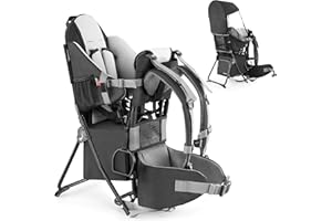 besrey Baby Backpack Carrier, Toddler Hiking Backpack with Safety 3-Height Seat, Adjustable Straps&Waist Belt, Foldable Frame Lightweight Large Capacity Child Carrier for Hiking (Black)