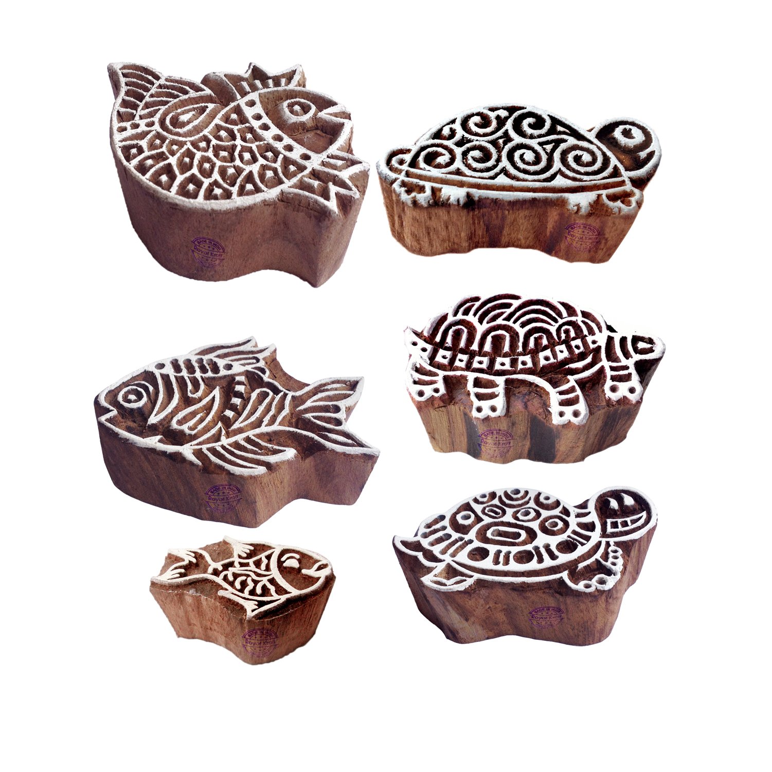 Royal Kraft Ornate Pattern Tortoise and Fish Wood Block Stamps (Set of 6) Htag1068