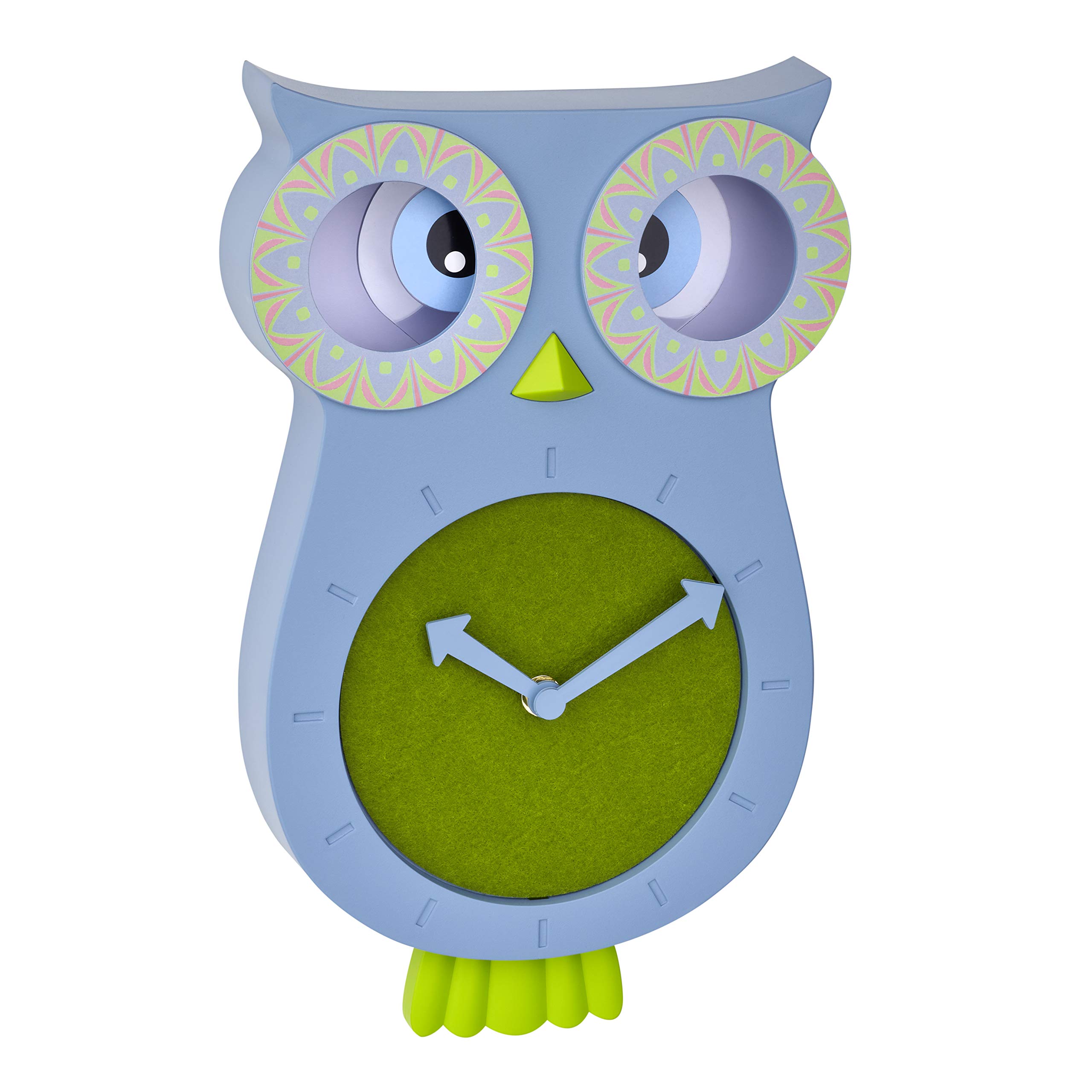 TFA Dostmann Willy 60.3052.06 Silent Owl Pendulum Clock Ideal for Children's Bedroom Blue (L) 110 x (W) 70 x (H) 330 mm