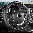 Carbon Fiber Steering Wheel Cover, Universal 15 inch Breathable Microfiber Leather Steering Wheel Covers for Men and Women, Anti Slip Car Interior Accessories, Black
