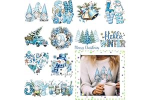 DoreenBow 12 Sheets Christmas Iron on Stickers Iron on Decals Patches Heat Transfer Stickers Blue Snowflake Iron on Appliques Decoration for Clothing T-Shirt Pillow Covers