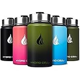 HYDRO CELL Stainless Steel Insulated Water Bottle with Straw - For Cold & Hot Drinks - Metal Vacuum Flask with Screw Cap and Modern Leakproof Sport Thermos for Adults (Army/Black 14oz)