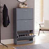 Vida Designs Grey Wooden Shoe Cabinet with 3 Pull-Down Drawers view 2