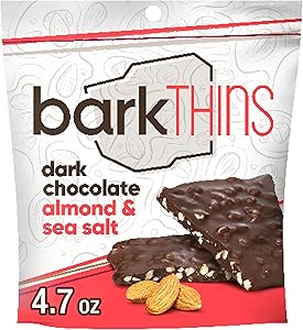 barkTHINS Dark Chocolate, Almond and Sea Salt Snacking Chocolate Bag, 4.7 oz