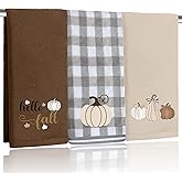 Xkdamai 3 Pcs Brown Fall Hand Towels for Bathroom 100% Cotton Pumpkin Embroidered Hello Fall Thanksgiving Bath Towels Neutral Bathroom Kitchen Towels Decorative Set Gifts Holiday Decor