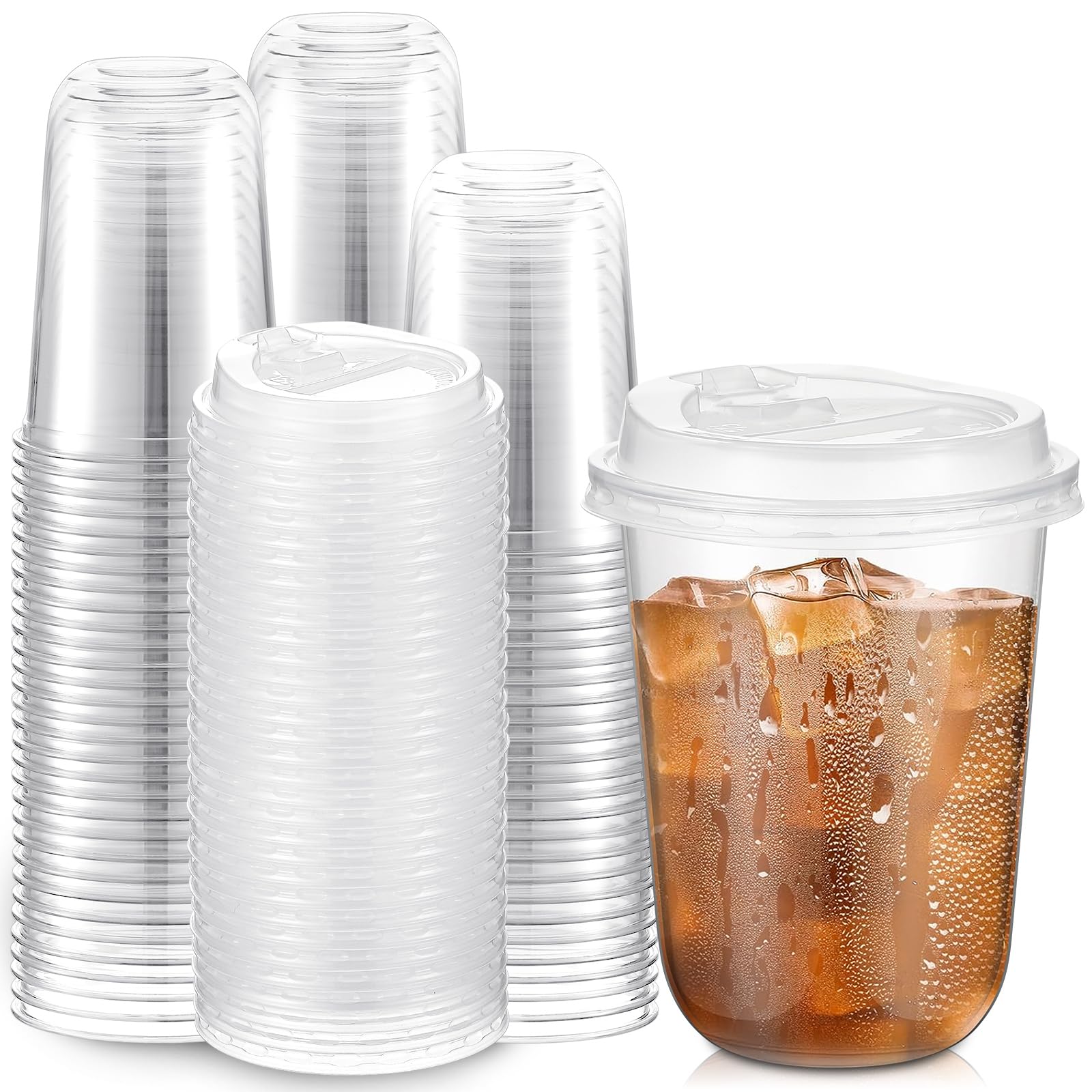 Photo 1 of Baderke 100 Sets 16oz Disposable Crystal Clear Plastic Cups With Lids, Round Bottom Iced Coffee Cups With Lid for Smoothie, Cold Beverages, Drinking Tumblers, Cold Drinks for Party, Wedding, Event