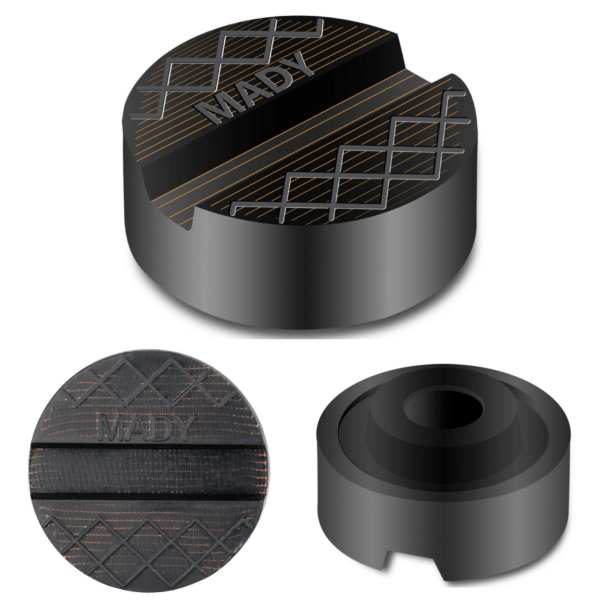 Wagenheber Gummiauflage von MADY - Verbesserte Bruchsichere Auflage für Rangierwagenheber - Kompatibel mit allen gängigen Rangier-Wagenhebern, Hebebühnen & Fahrzeugrahmen - Gummi Auflage-Wagenheber für PKW und SUV (mit Aufnahme)