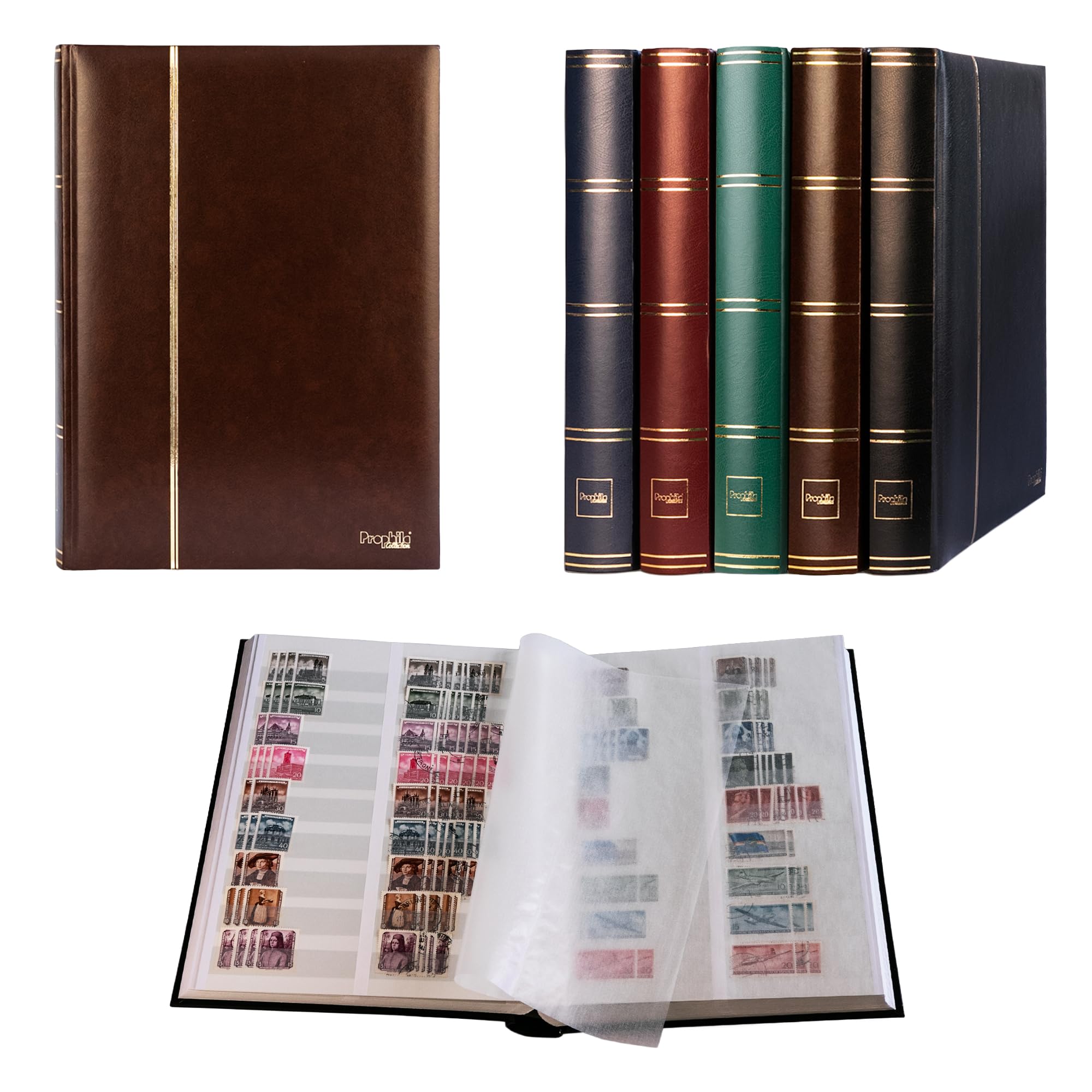 Prophila stamp album (new) 60 white divided sides, padded brown cover