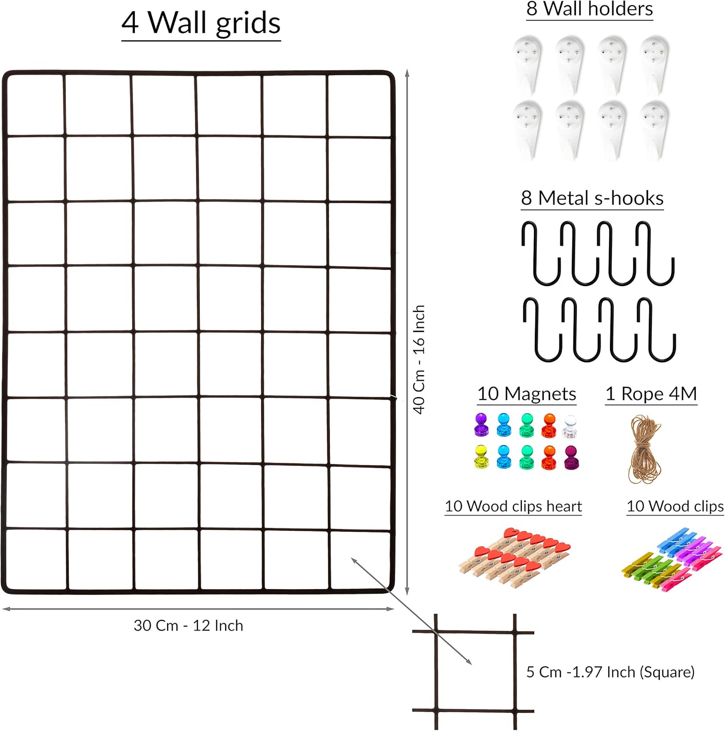 ODOXIA 4 Pack Wire Wall Grid Panel, Black, 4 Pack (40L x 30W cm) - Image 3