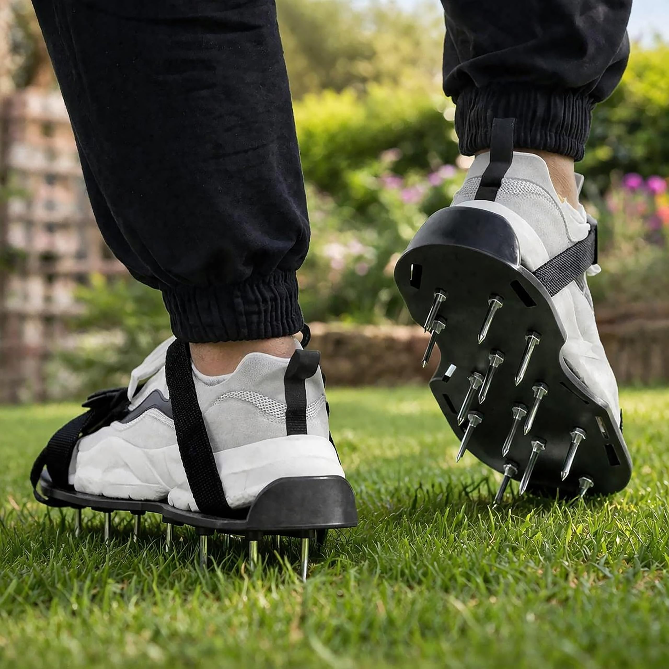 Garden Mile Lawn Aerator Shoes with Spikes – Heavy Duty Grass Aerator Sandals, Strap-On Garden Spike Shoes for Soil Aeration, Lawn Care Tool, Universal Fit Adjustable Straps 30x13cm