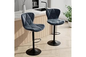 Daluvenix Bar Stools Set of 2,Adjustable Swivel Barstools, Faux Leather Bar Chairs,Upholstered Counter Height with High Backrest for Kitchen Island, Dark Blue