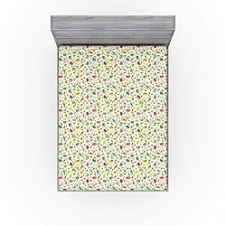 Ambesonne Birds Fitted Sheet, Vibrant Pastel Color