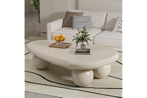 Modern Oval Coffee Table with 3 Ball Legs Irregular Simple Low Center Tables for Living Room - Round Corner Design Easy Assem