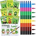 24 Pcs St. Patrick's Day Coloring Books for Kids Bulk with 24 Stacking Crayons Saint Patrick Day Kids Party Favors Set Green 