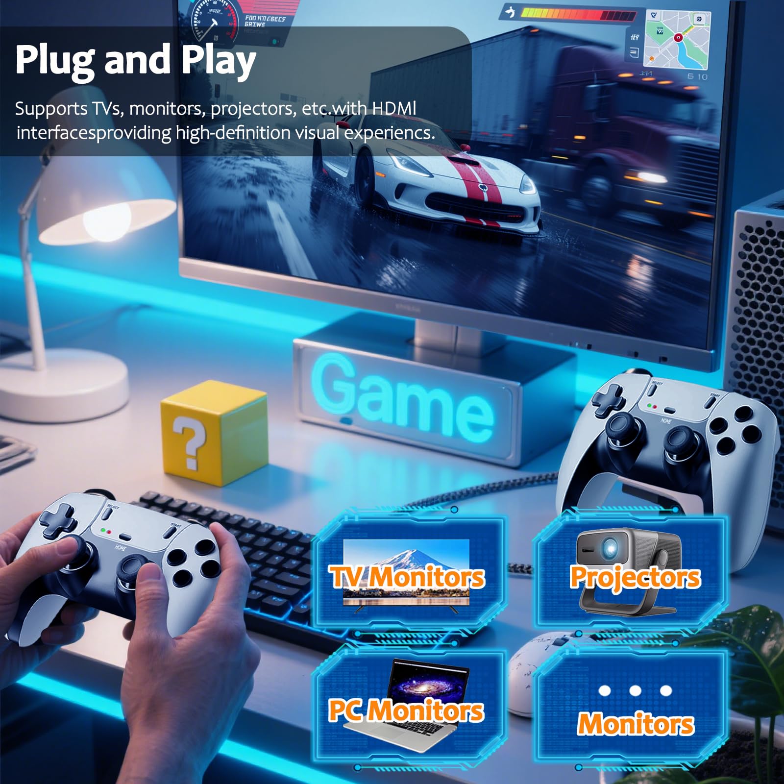 2026 New Retro Gaming Console, Retro Gaming Stick with 20,000+ Classic Game and 23 Game Emulators, Plug & Play 4K HDMI Output Game Console Stick with Dual 2.4G Controllers (64GB) for Christmas gifts