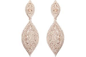 Flyonce Women's Rhinestone Crystal Wedding Bridal 2 Leaf Drop Dangle Chandelier Earrings
