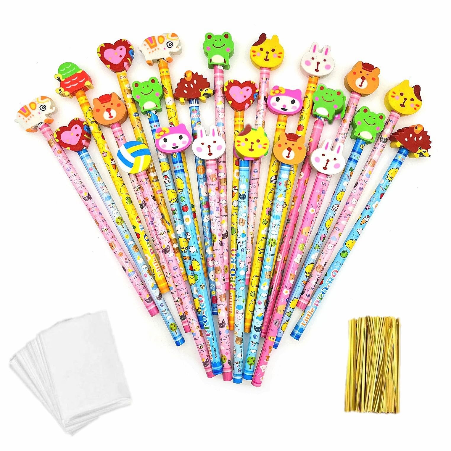 JZK 24x Wooden graphite pencil set with cartoon rubber eraser for kids children party favours party bag filler birthday Christmas party for boy girl