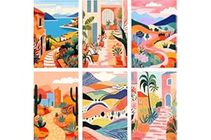 6 Pack Paint by Numbers Adult Kit,Landscape Adult Paint by Number Kits on Canvas,DIY Easy Acrylic Oil Painting Kit with Brush